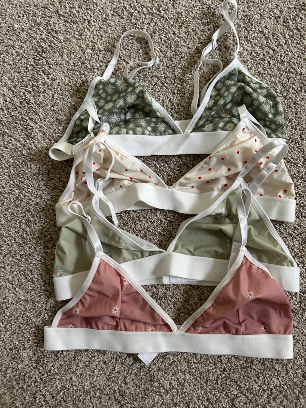 Pack of 4 Wireless Triangle Bralettes - Olive, Cream, Sage, Dusty Pink